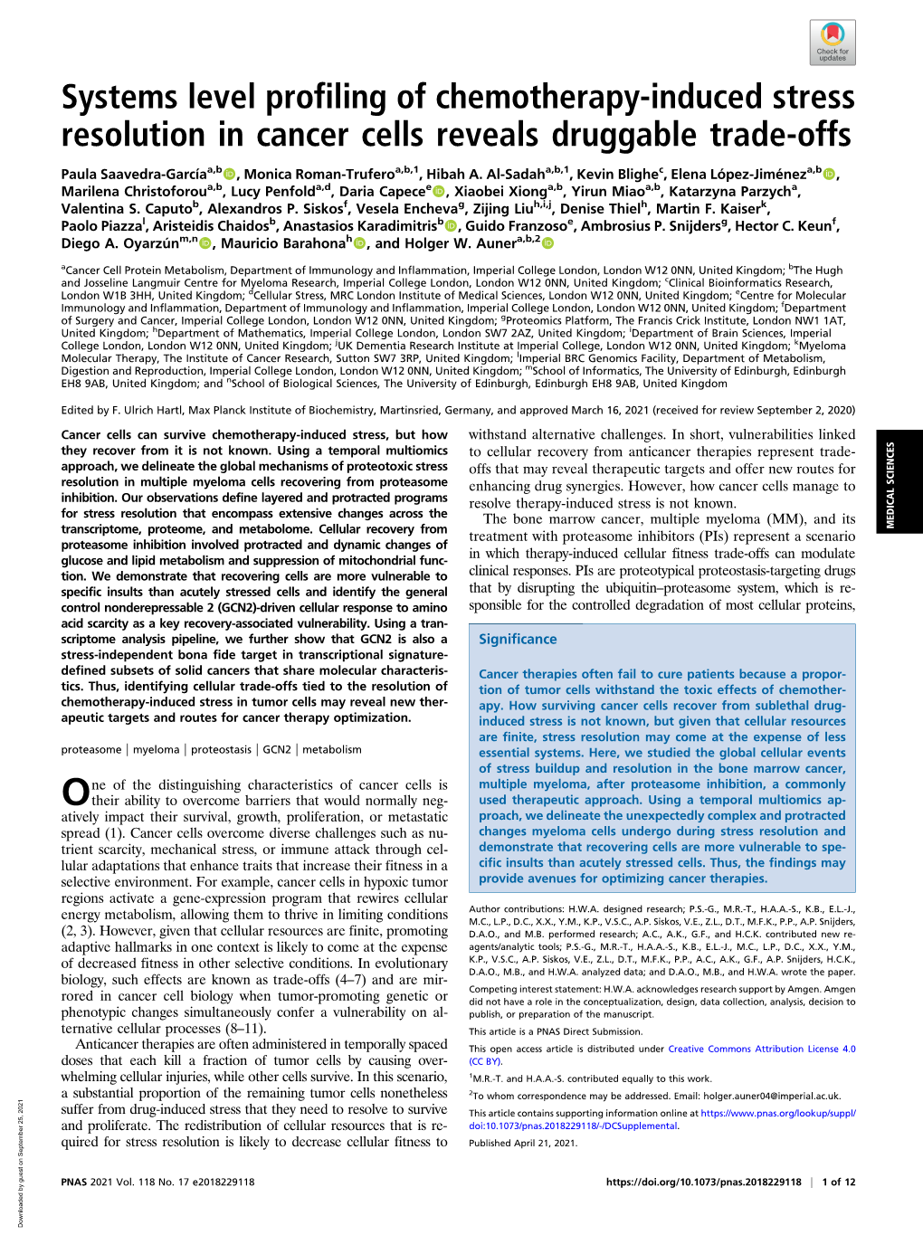 Systems Level Profiling of Chemotherapy-Induced Stress Resolution in Cancer Cells Reveals Druggable Trade-Offs