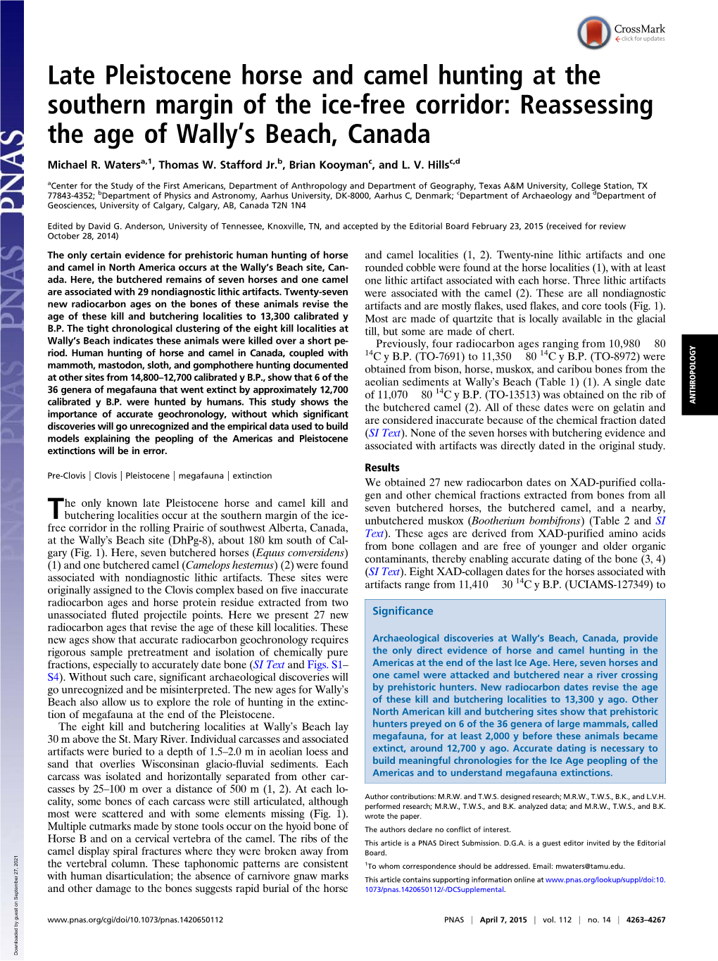 Late Pleistocene Horse and Camel Hunting at the Southern Margin of the Ice-Free Corridor: Reassessing the Age of Wally’S Beach, Canada