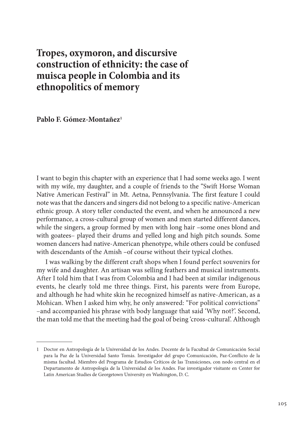 Tropes, Oxymoron, and Discursive Construction of Ethnicity: the Case of Muisca People in Colombia and Its Ethnopolitics of Memory