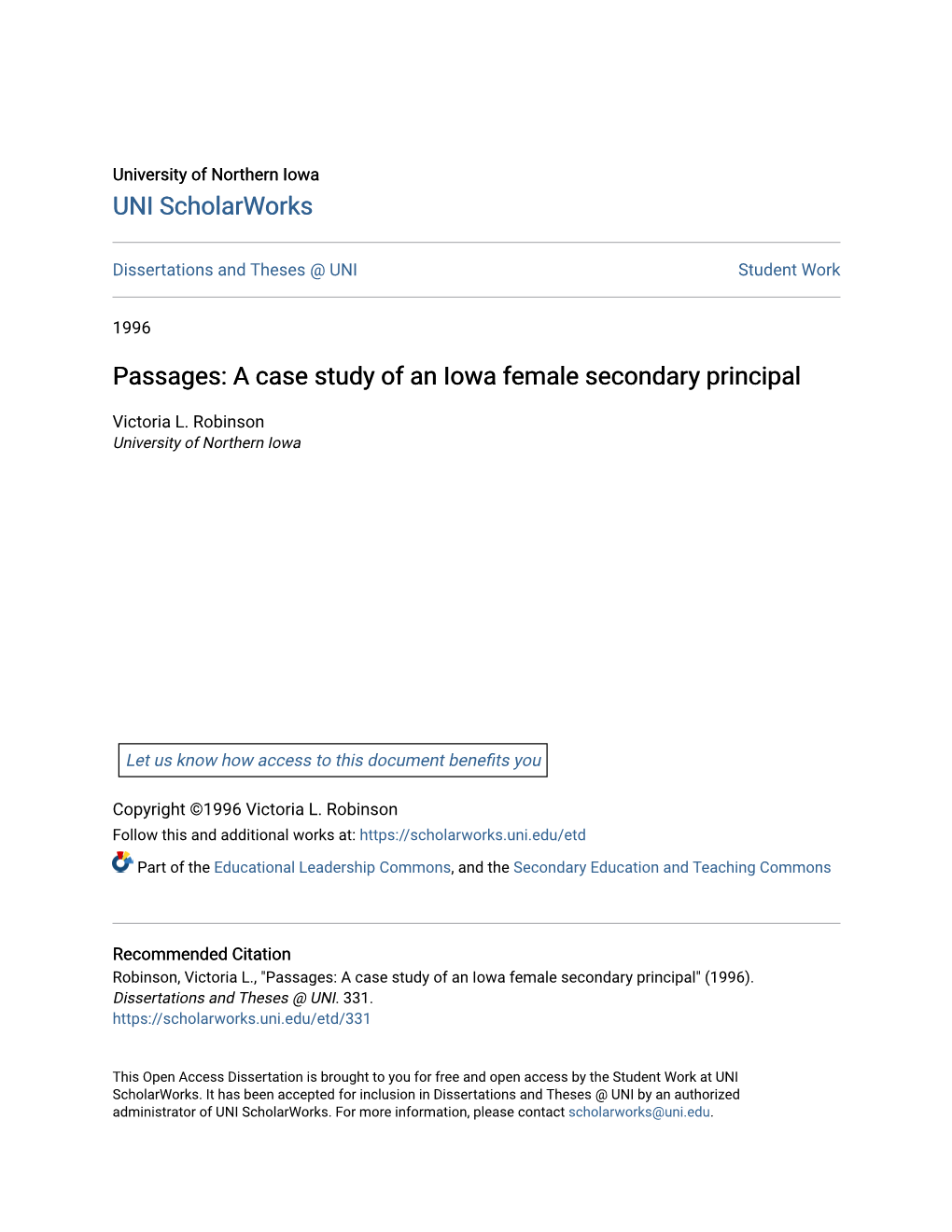 A Case Study of an Iowa Female Secondary Principal