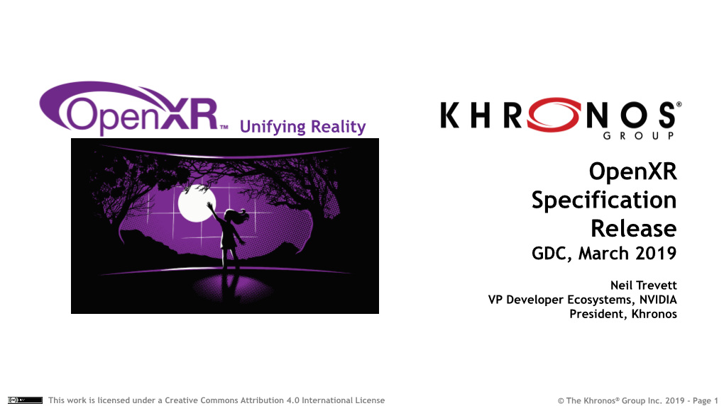 Openxr Specification Release GDC, March 2019