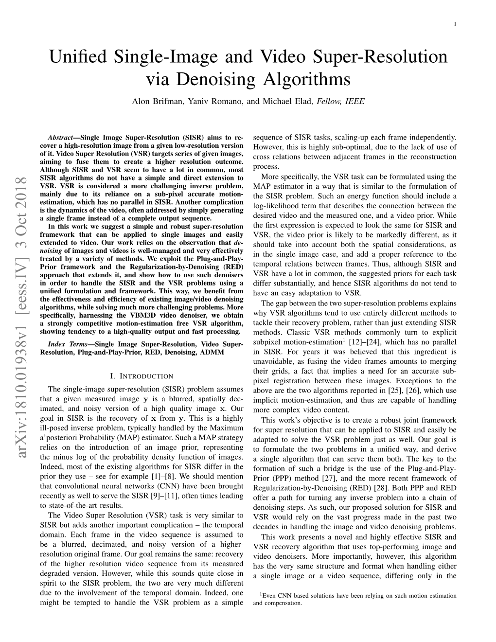 Unified Single-Image and Video Super-Resolution Via Denoising