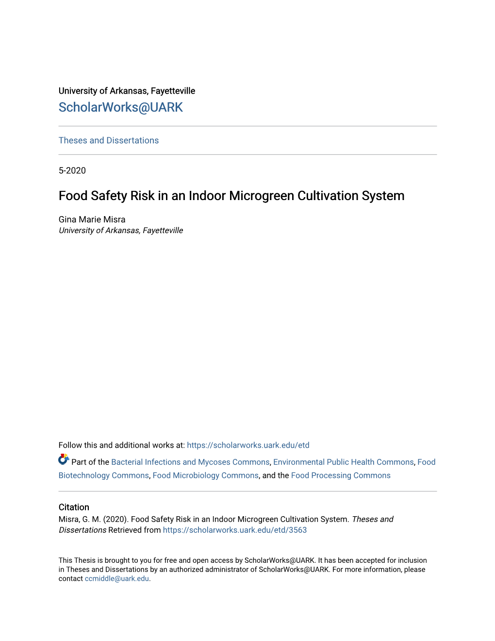 Food Safety Risk in an Indoor Microgreen Cultivation System