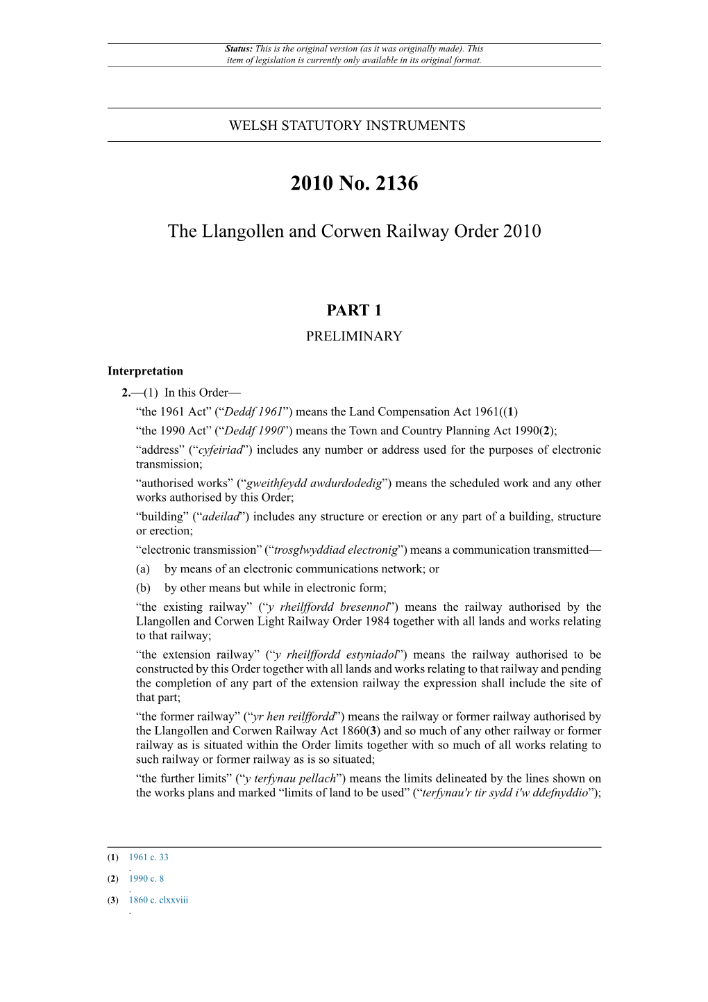 The Llangollen and Corwen Railway Order 2010