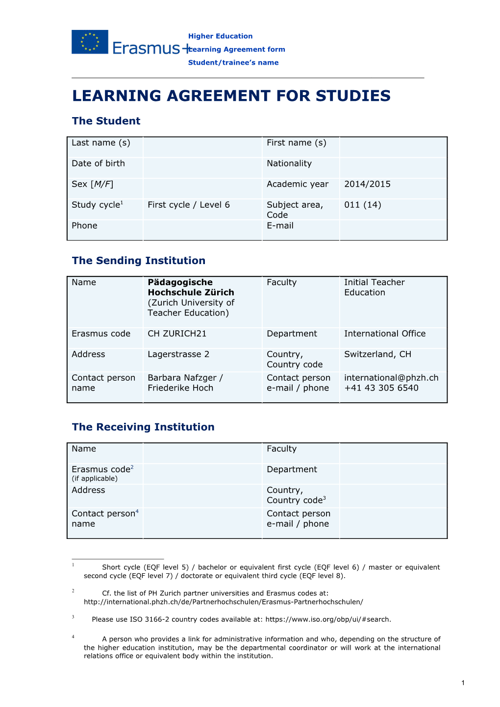 Learning Agreement for Studies s2