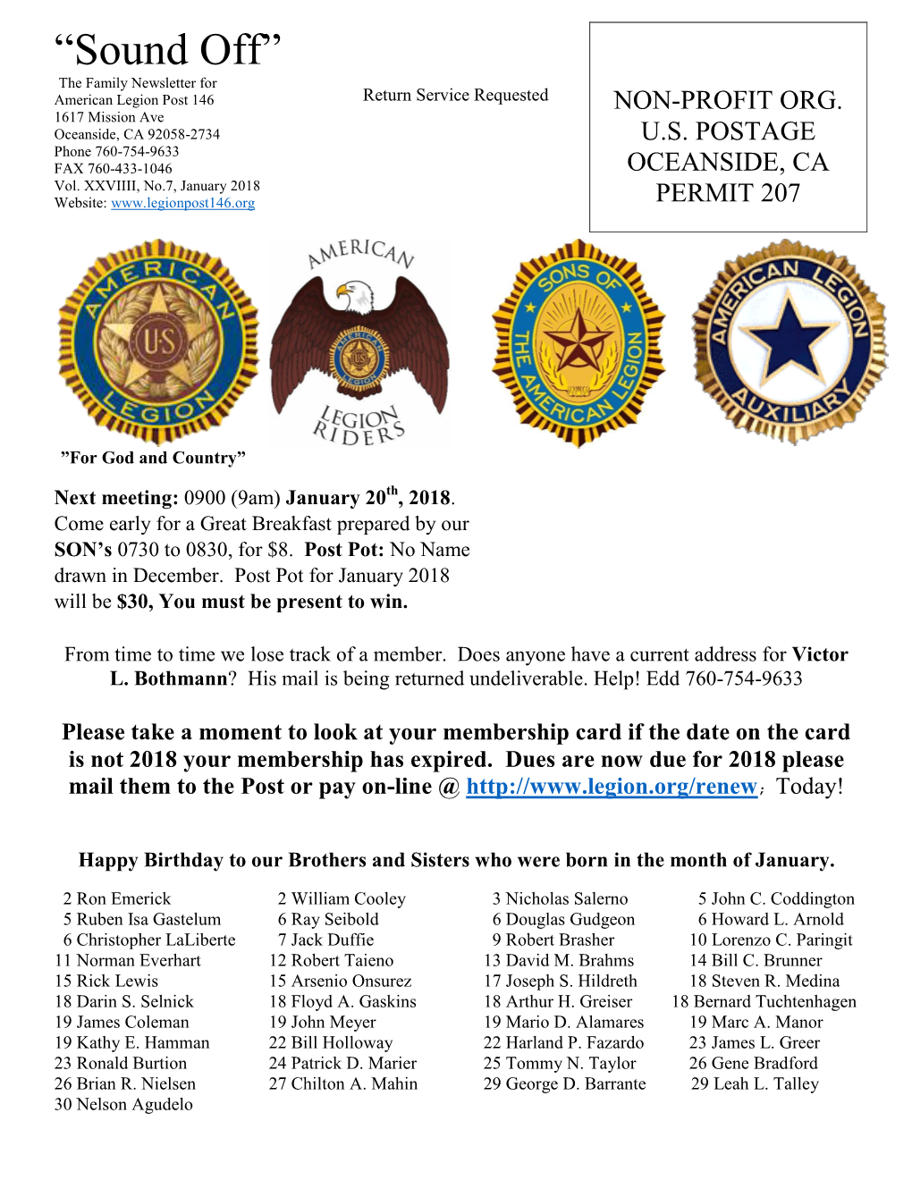 American Legion Post 146 1617 Mission Avenue, Oceanside, CA 92058-2734 Membership Application