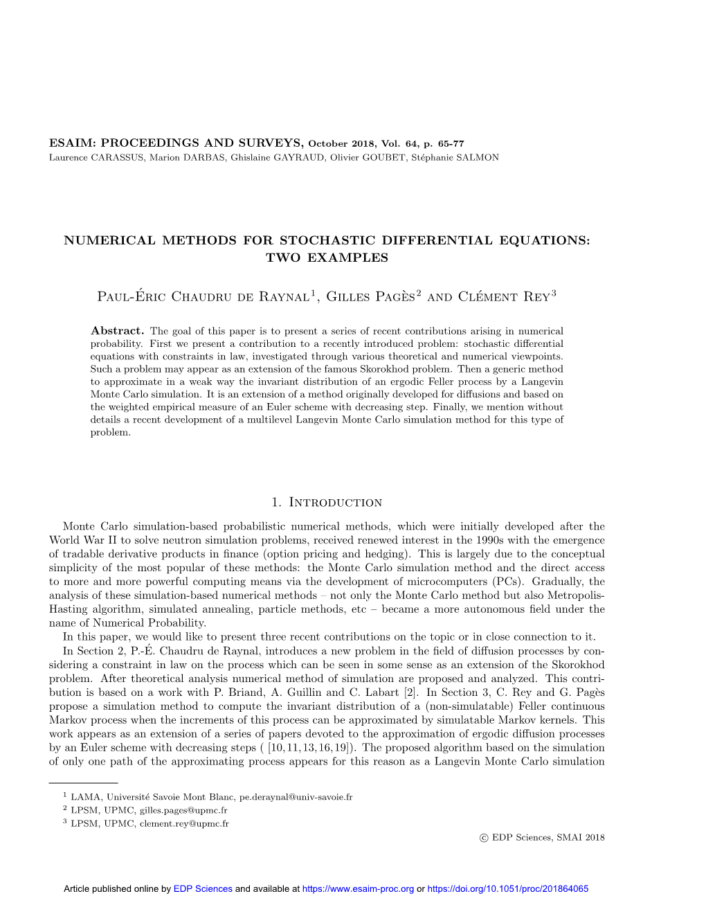 Numerical Methods for Stochastic Differential Equations: Two Examples