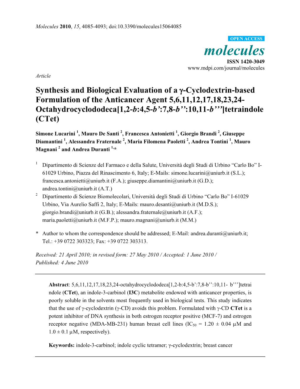 Synthesis and Biological Evaluation of A