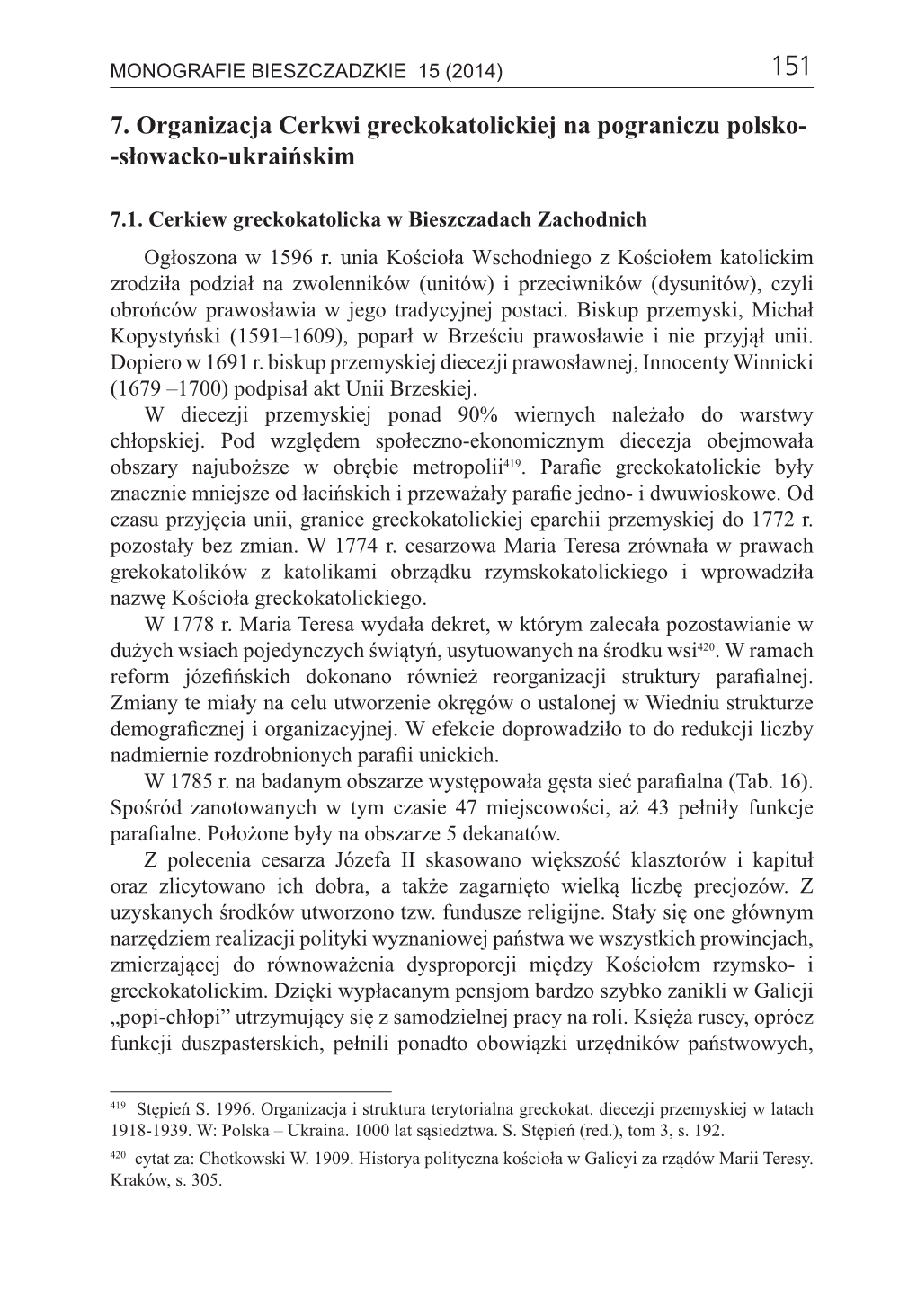 7. Organizacja Cerkwi Greckokatolickiej Na Pograniczu Polsko- -Słowacko-Ukraińskim