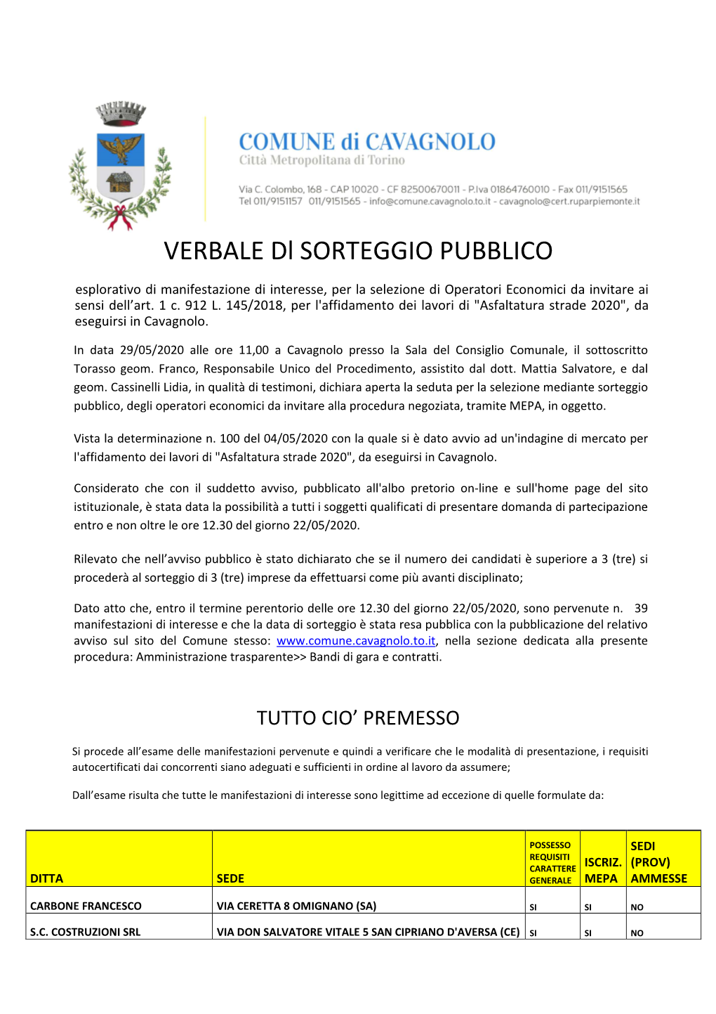 4. Verbale Di Sorteggio