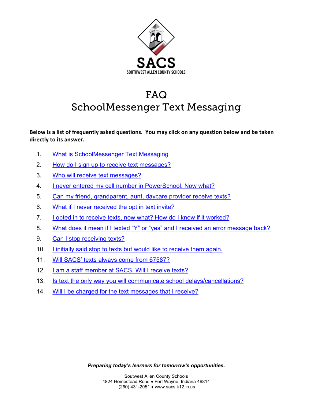 FAQ Schoolmessenger Text Messaging