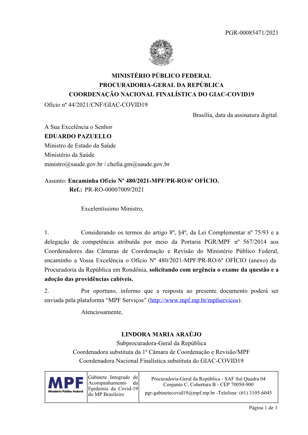 Pgr-00085471/2021 Ministério Público Federal