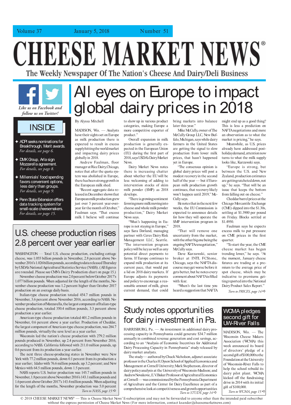 Eyes on Europe to Impact Global Dairy Prices in 2018
