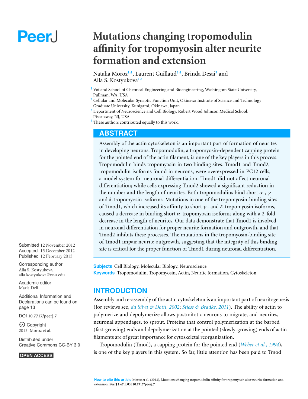 Mutations Changing Tropomodulin Affinity for Tropomyosin Alter Neurite