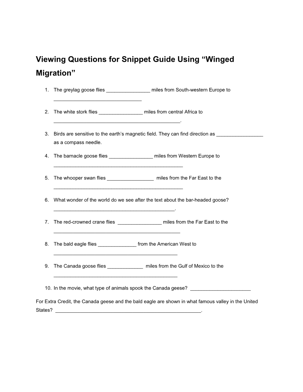 Viewing Questions for Snippet Guide Using Winged Migration