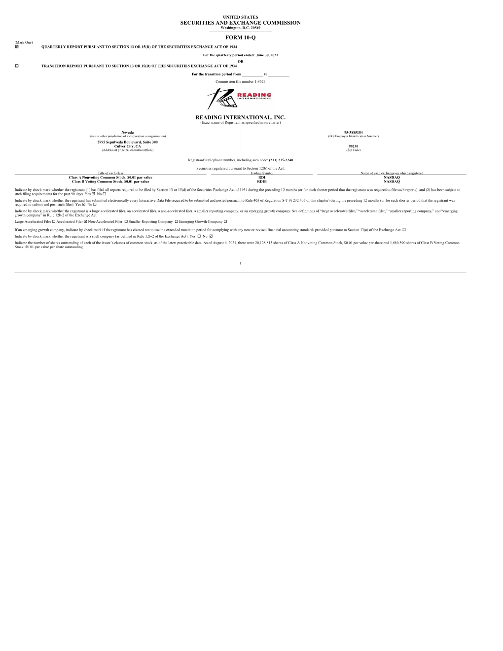 Securities and Exchange Commission Form 10-Q