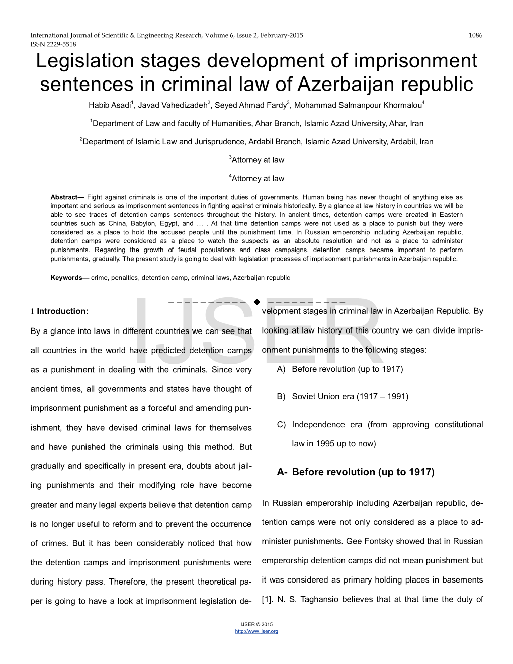 Legislation Stages Development of Imprisonment Sentences in Criminal