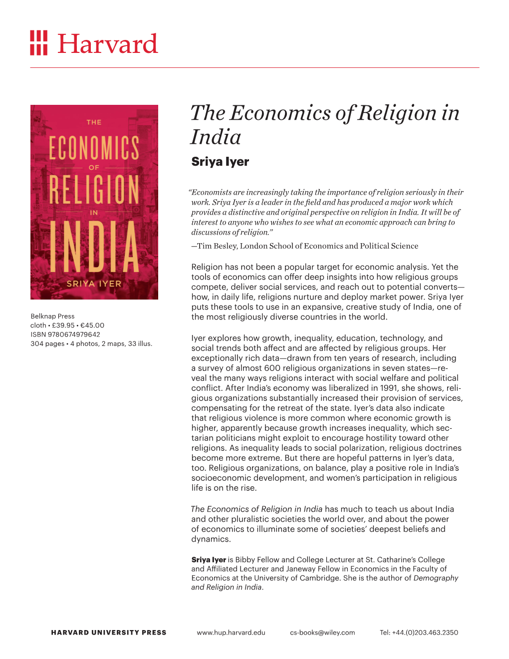 The Economics of Religion in India Sriya Iyer