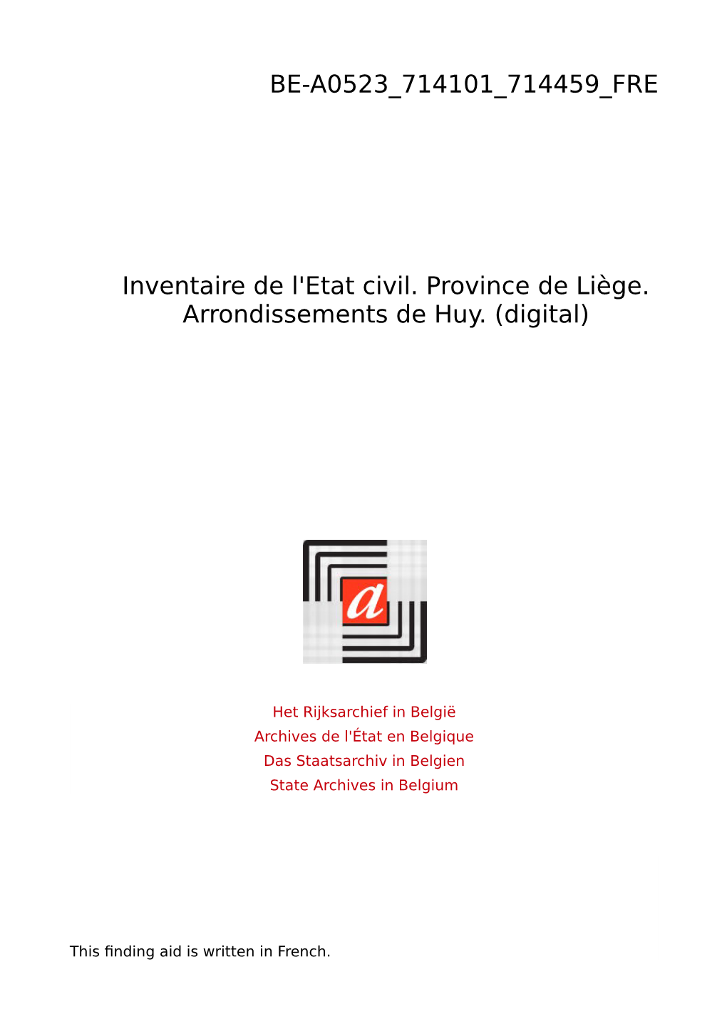 État Civil. Province De Liège. Arrondissement Huy. (Digital)