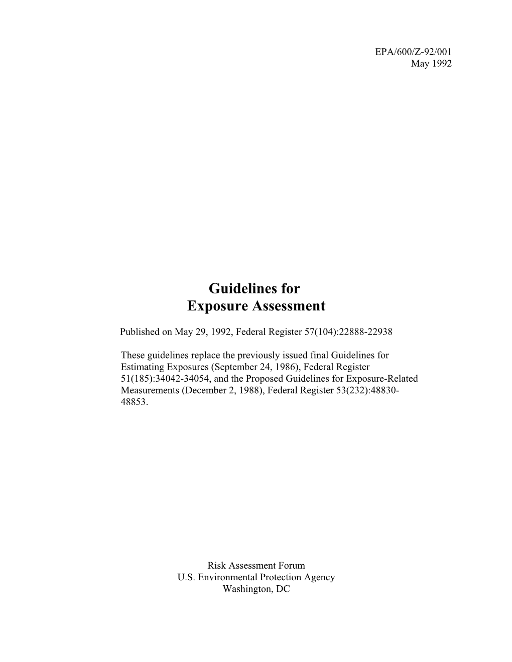 Guidelines for Exposure Assessment