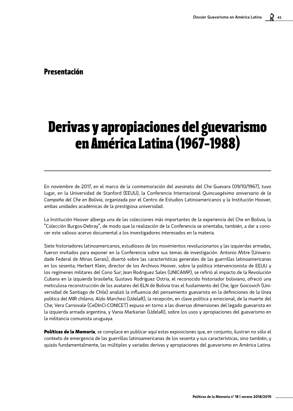 Derivas Y Apropiaciones Del Guevarismo En América Latina (1967-1988)