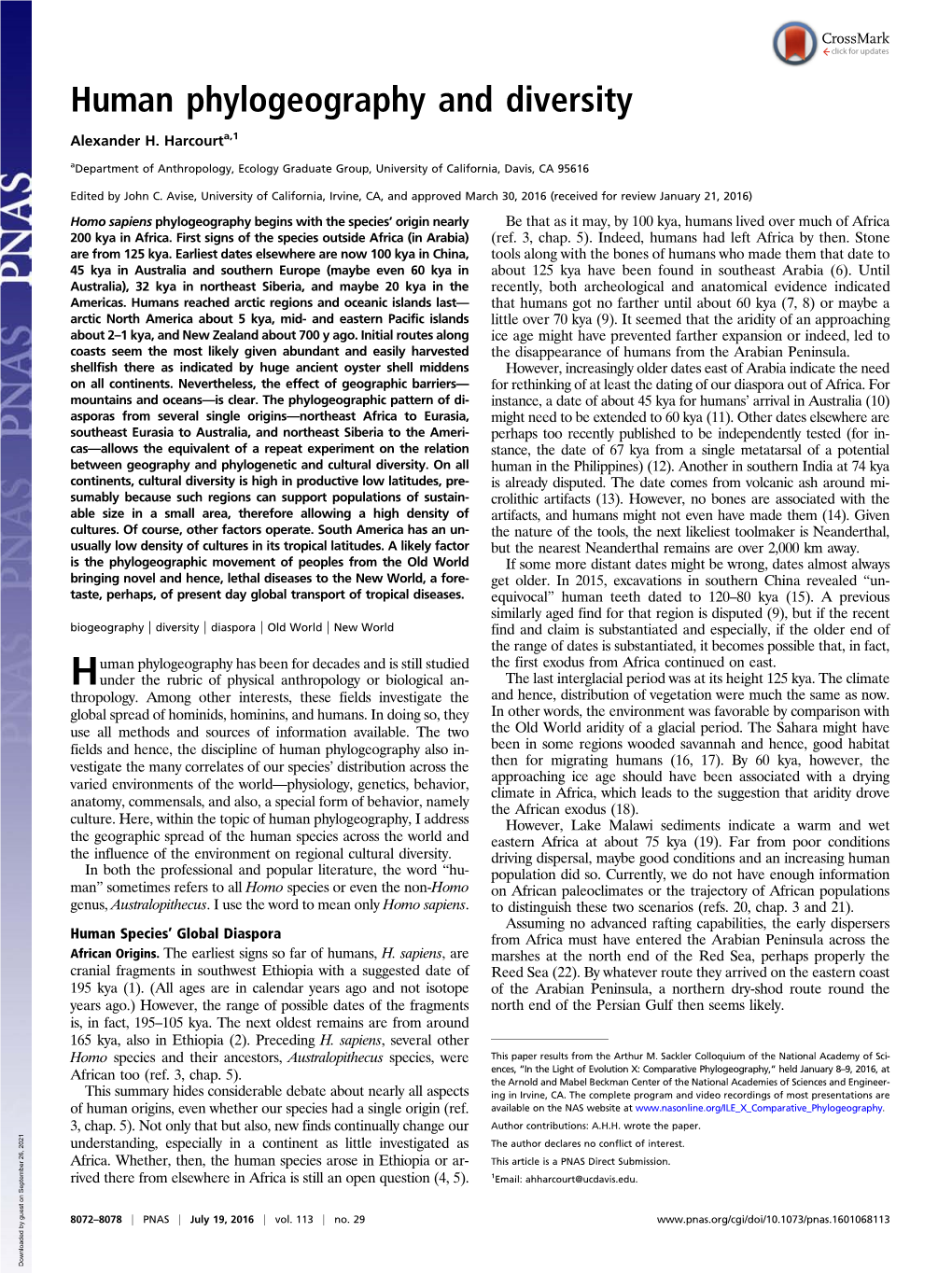 Human Phylogeography and Diversity