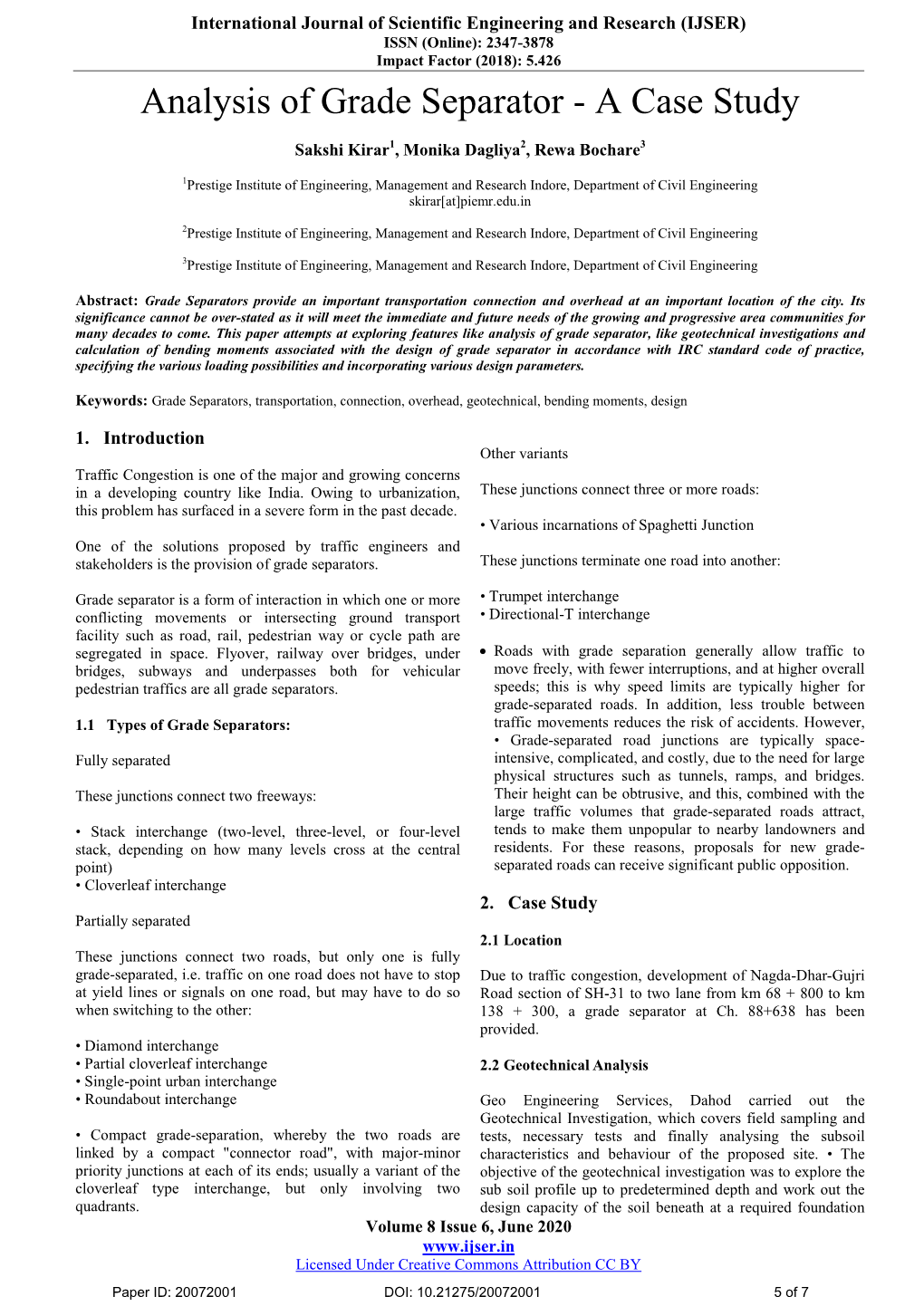 Analysis of Grade Separator - a Case Study