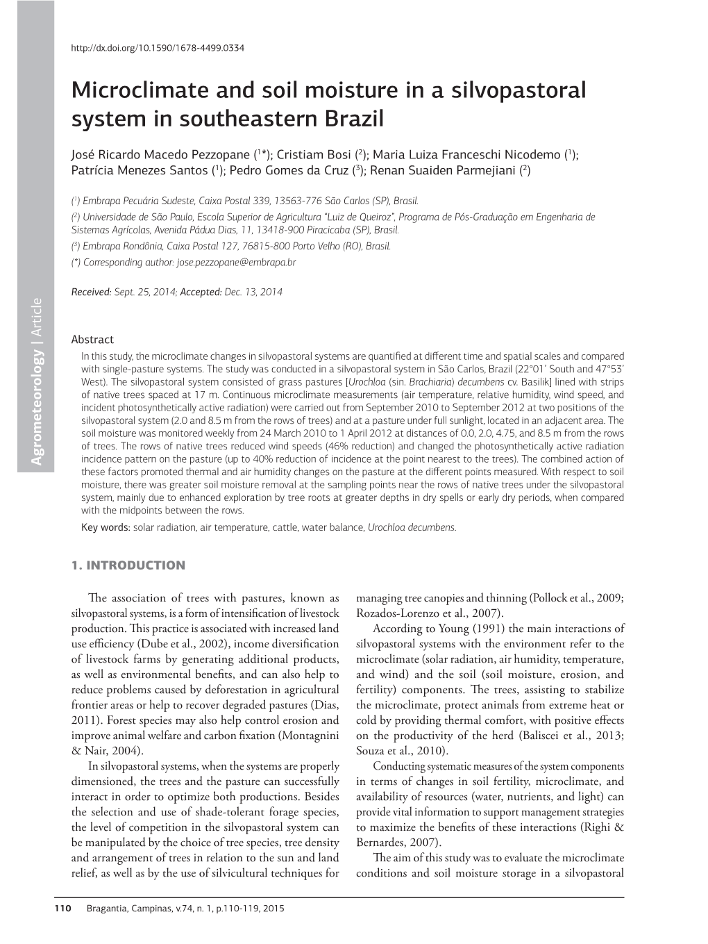 Microclimate and Soil Moisture in a Silvopastoral System in Southeastern Brazil