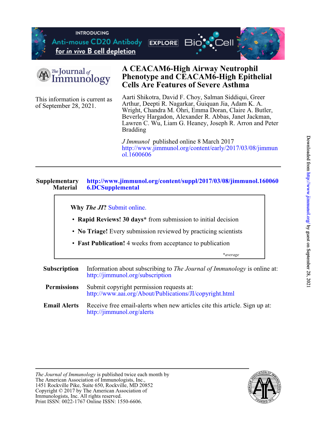 A CEACAM6-High Airway Neutrophil Phenotype and CEACAM6-High Epithelial Cells Are Features of Severe Asthma