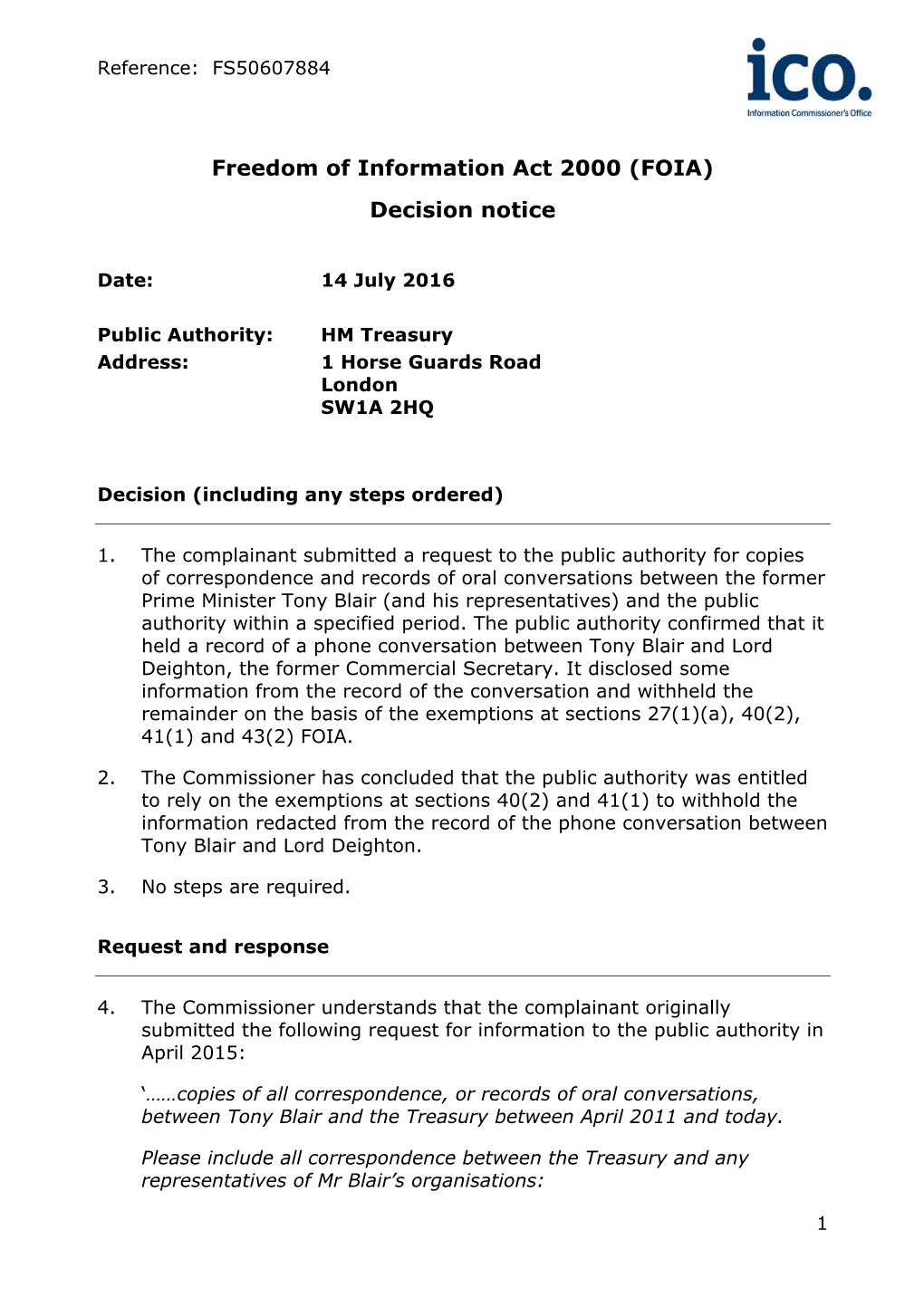 HM Treasury Address: 1 Horse Guards Road London SW1A 2HQ