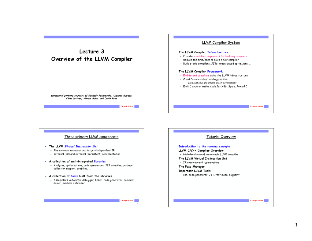 Lecture 3 Overview of the LLVM Compiler