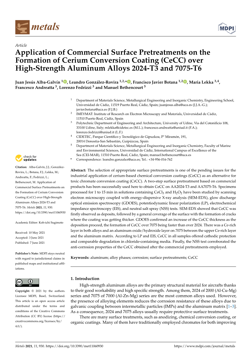 (Cecc) Over High-Strength Aluminum Alloys 2024-T3 and 7075-T6