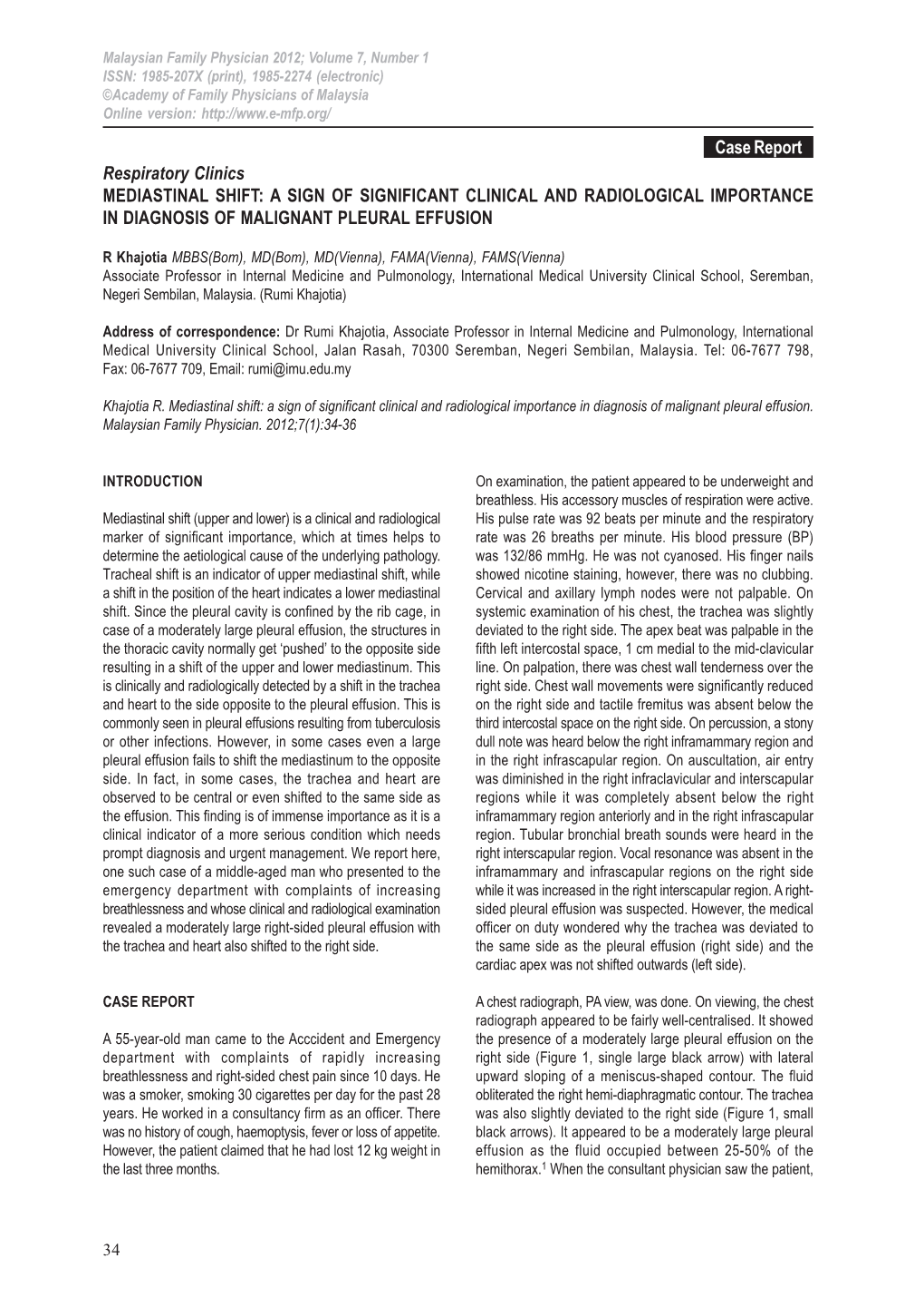 Mediastinal Shift: a Sign of Significant Clinical and Radiological Importance in Diagnosis of Malignant Pleural Effusion