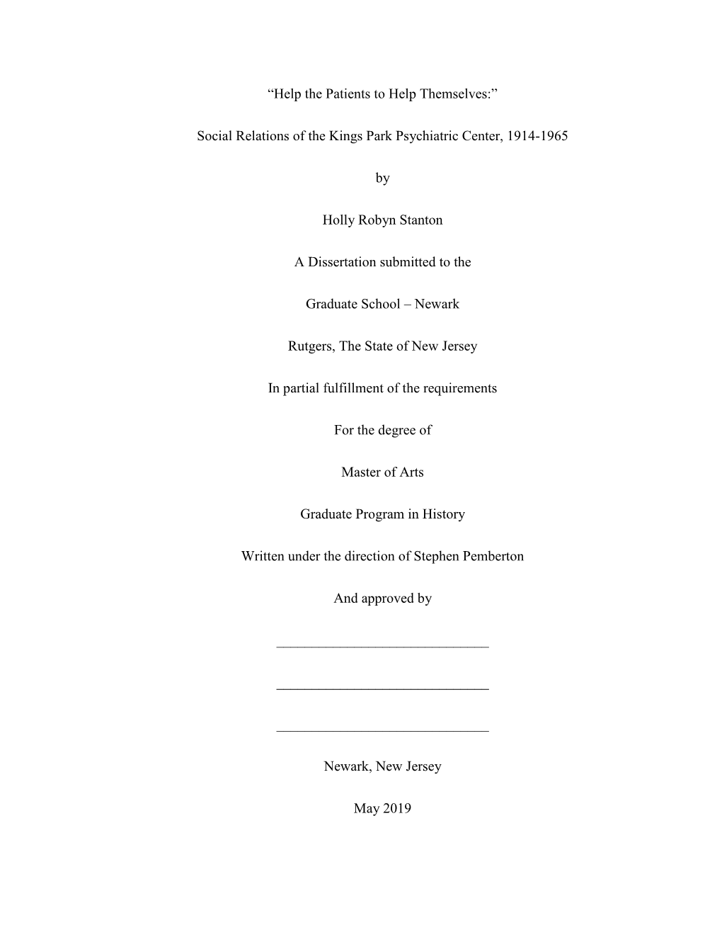 Social Relations of the Kings Park Psychiatric Center, 1914-1965