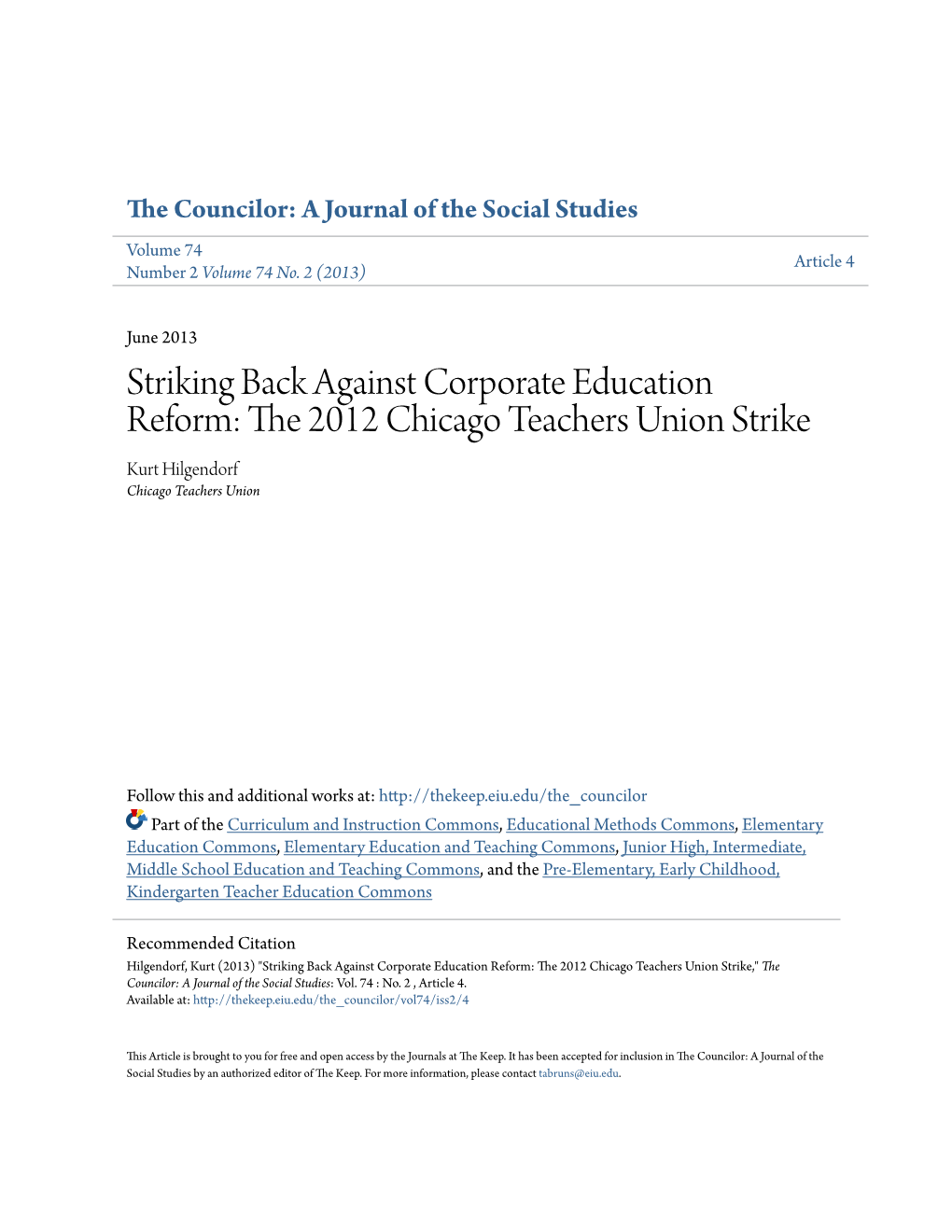 The 2012 Chicago Teachers Union Strike