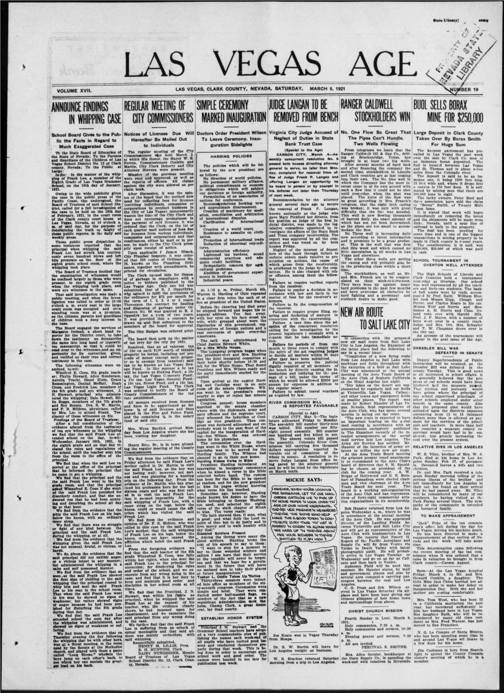 JUDGE LANGAN to BE RANGER CALDWELL BUOL SELLS BORAX CASE! CITY INE • Virginia City Judge Accused of No