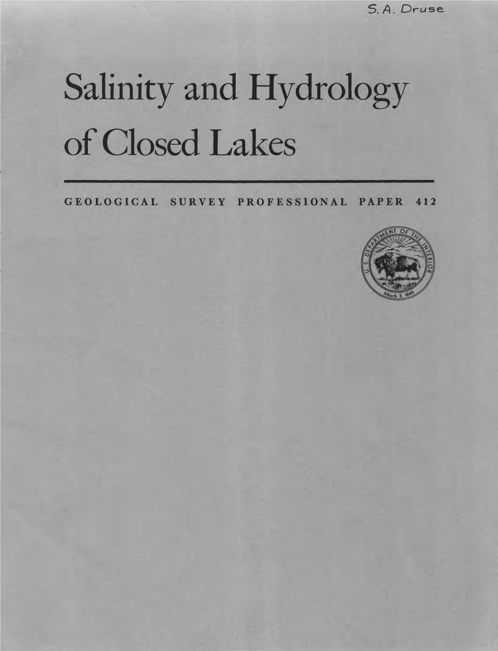 Salinity and Hydrology of Closed Lakes