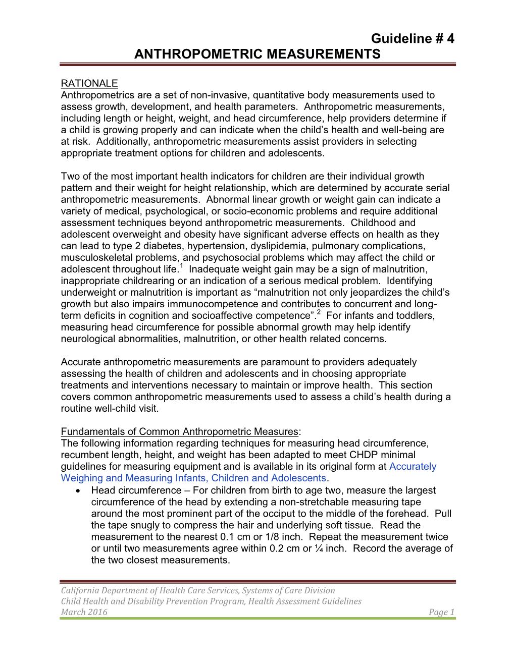 Guideline # 4 ANTHROPOMETRIC MEASUREMENTS