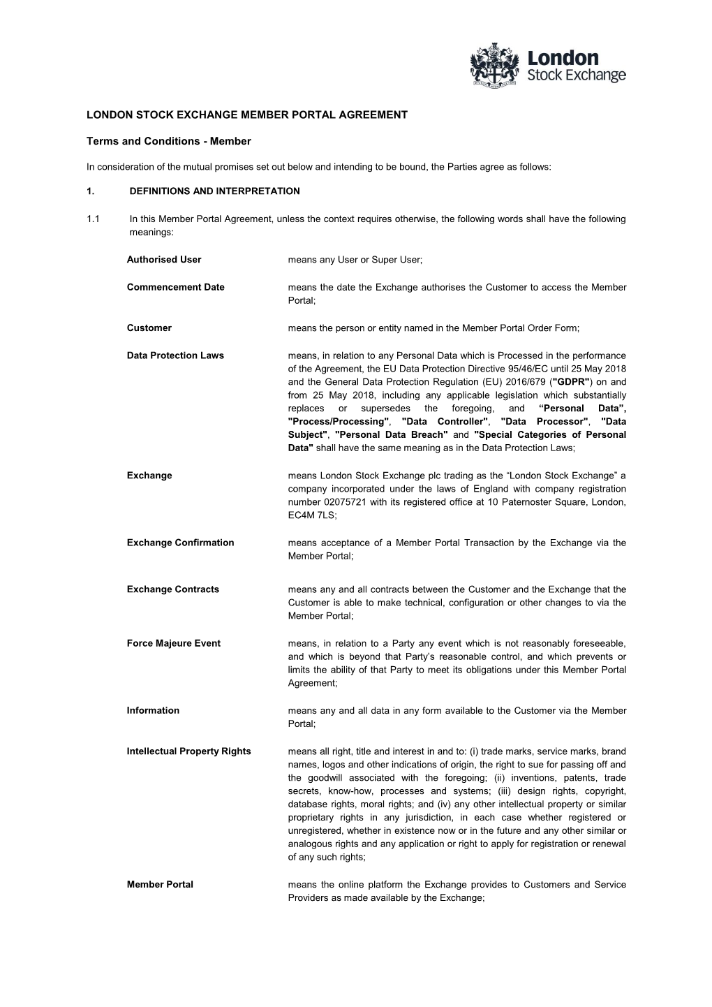 London Stock Exchange Member Portal Terms and Conditions