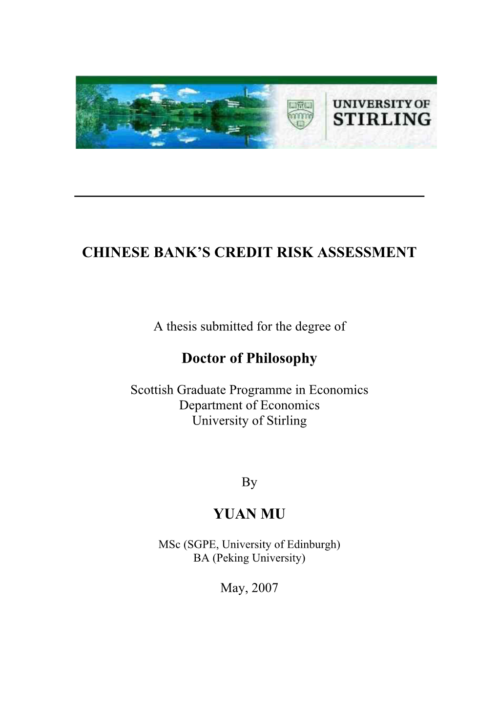 CHINESE BANK's CREDIT RISK ASSESSMENT Doctor