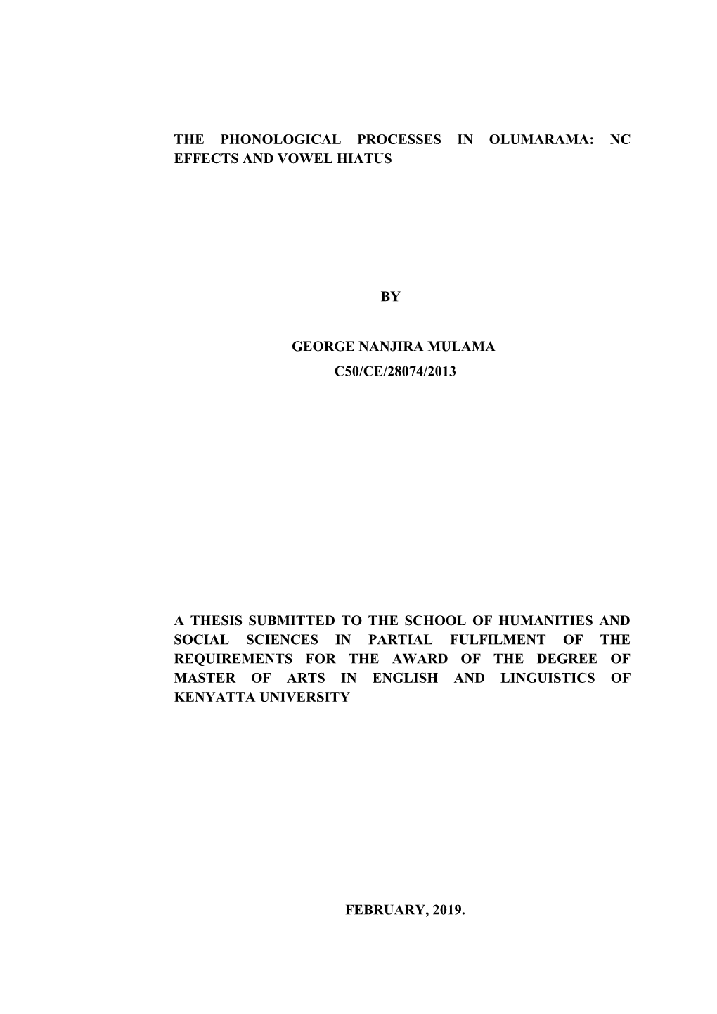 The Phonological Processes in Olumarama: Nc Effects and Vowel Hiatus