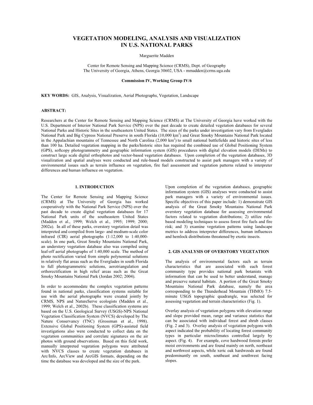 Vegetation Modeling, Analysis and Visualization in U.S. National Parks