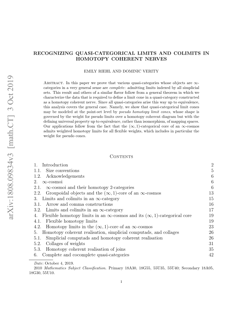 Arxiv:1808.09834V3 [Math.CT] 3 Oct 2019 83,55U10