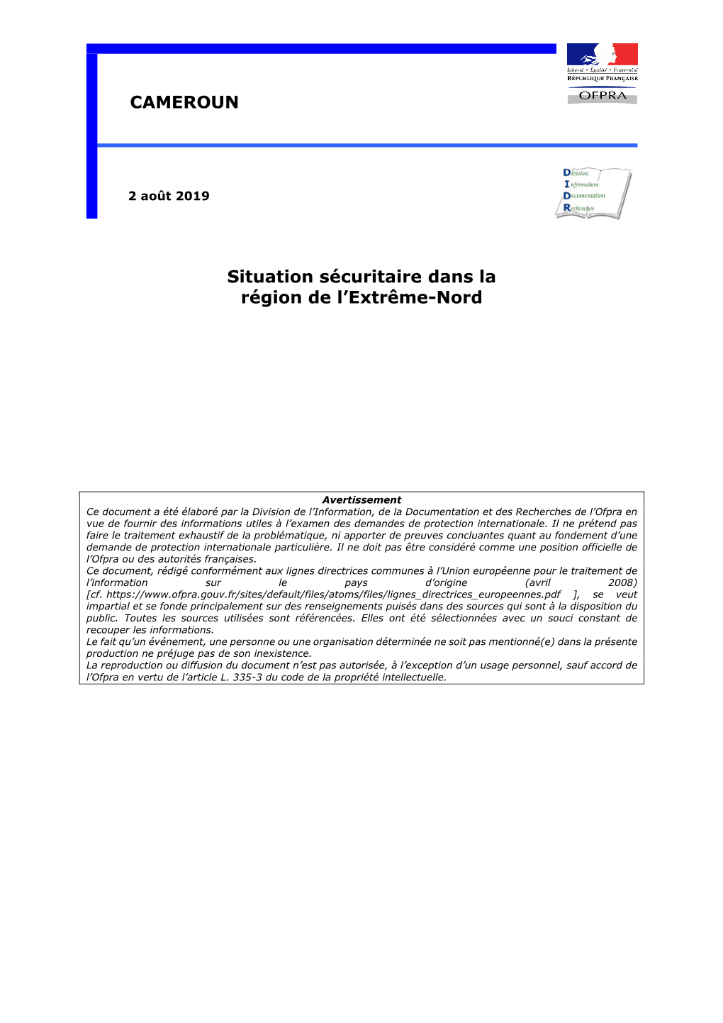 Situation Sécuritaire Dans La Région De L'extrême-Nord CAMEROUN