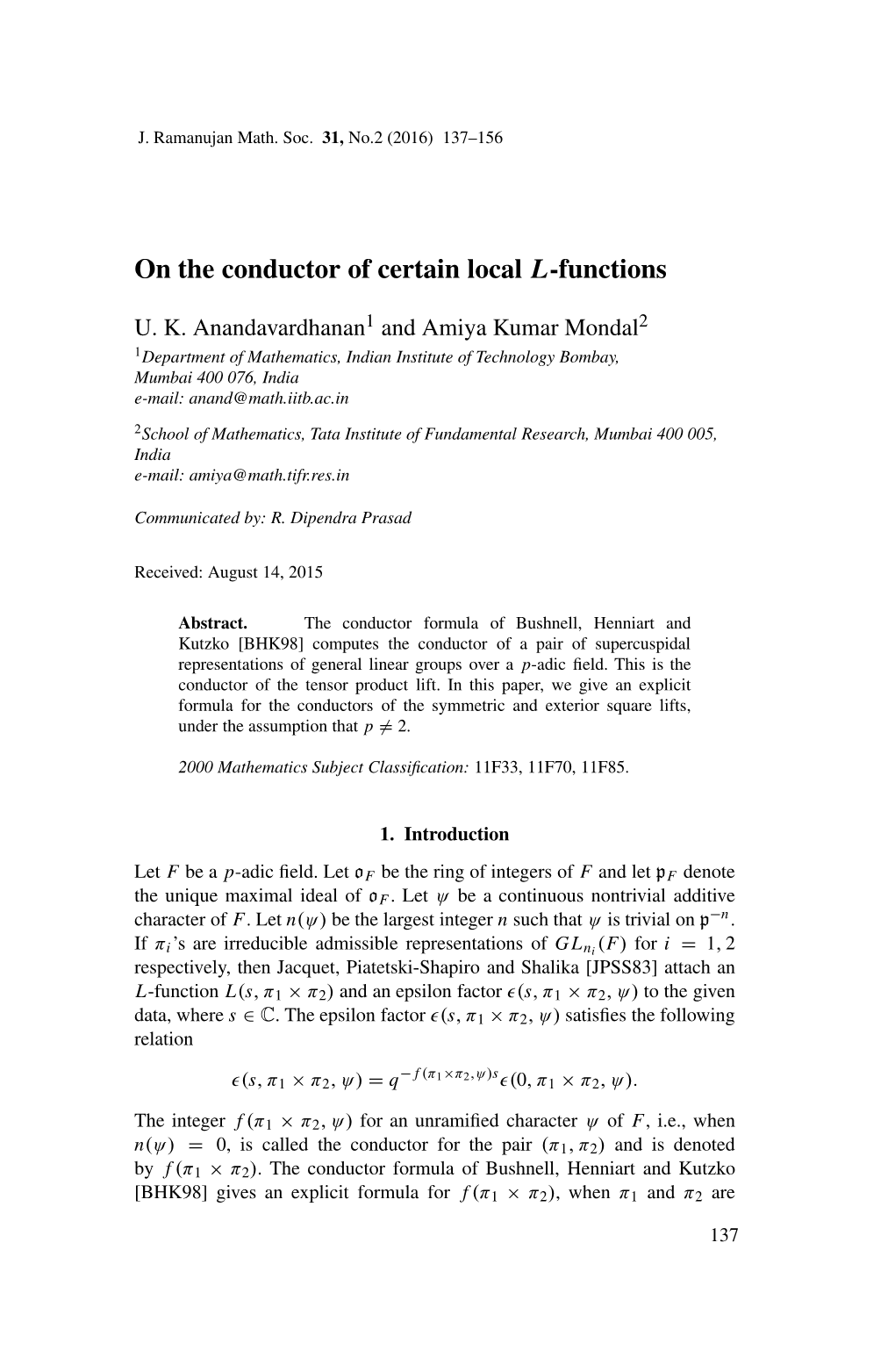 On the Conductor of Certain Local L-Functions