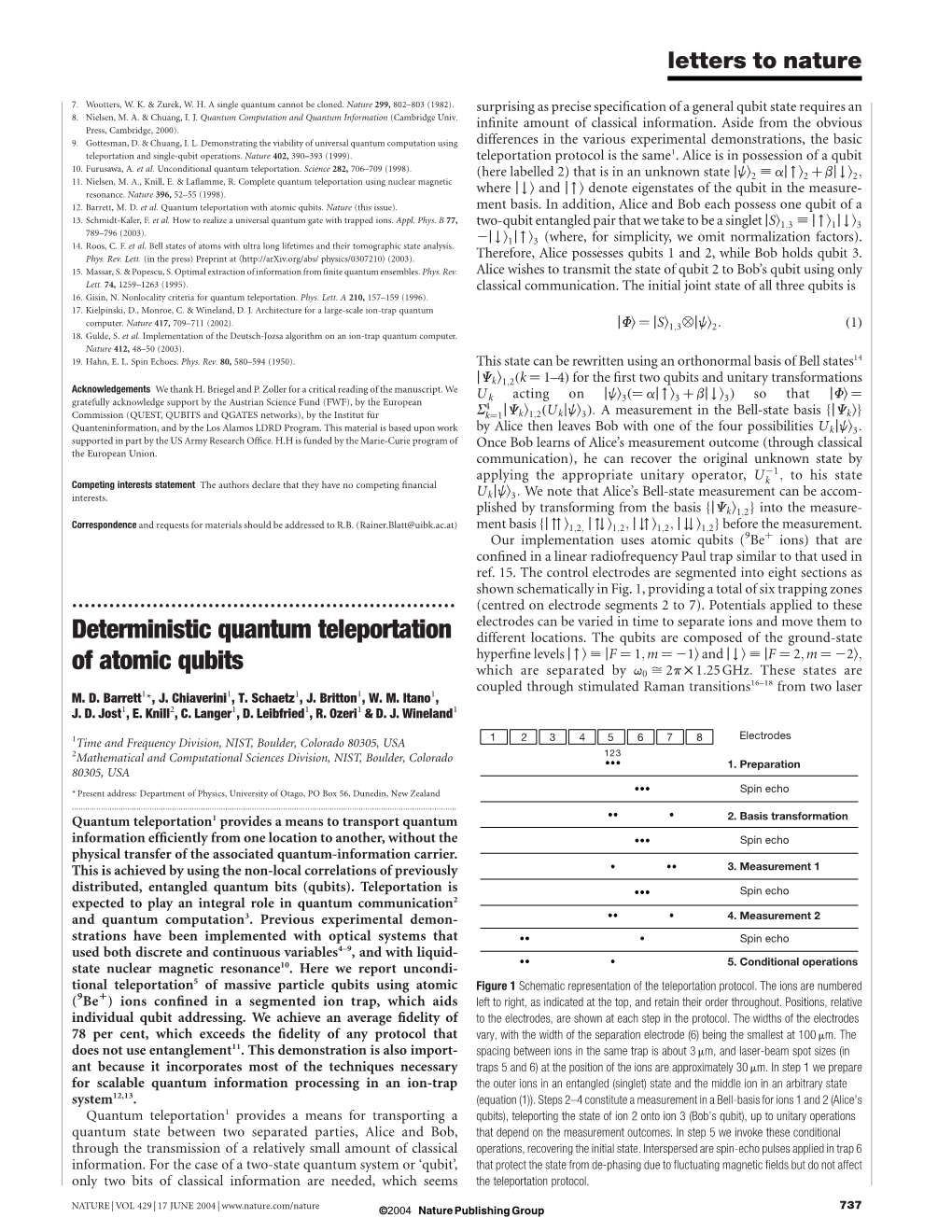 Deterministic Quantum Teleportation of Atomic Qubits