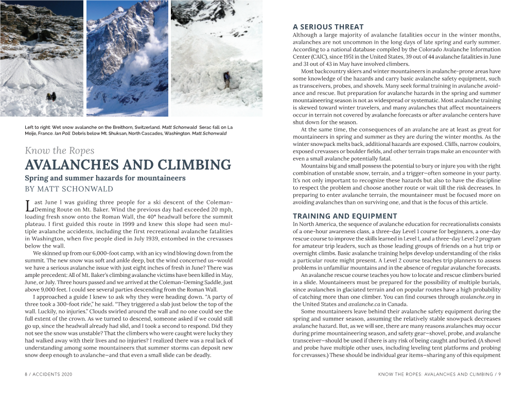 Avalanches and Climbing