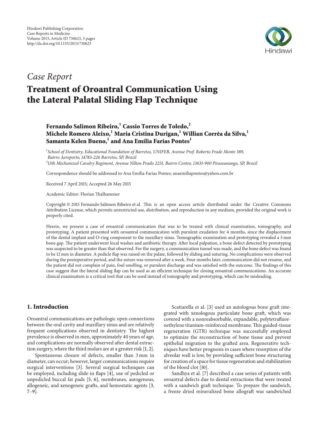 Treatment of Oroantral Communication Using the Lateral Palatal Sliding Flap Technique