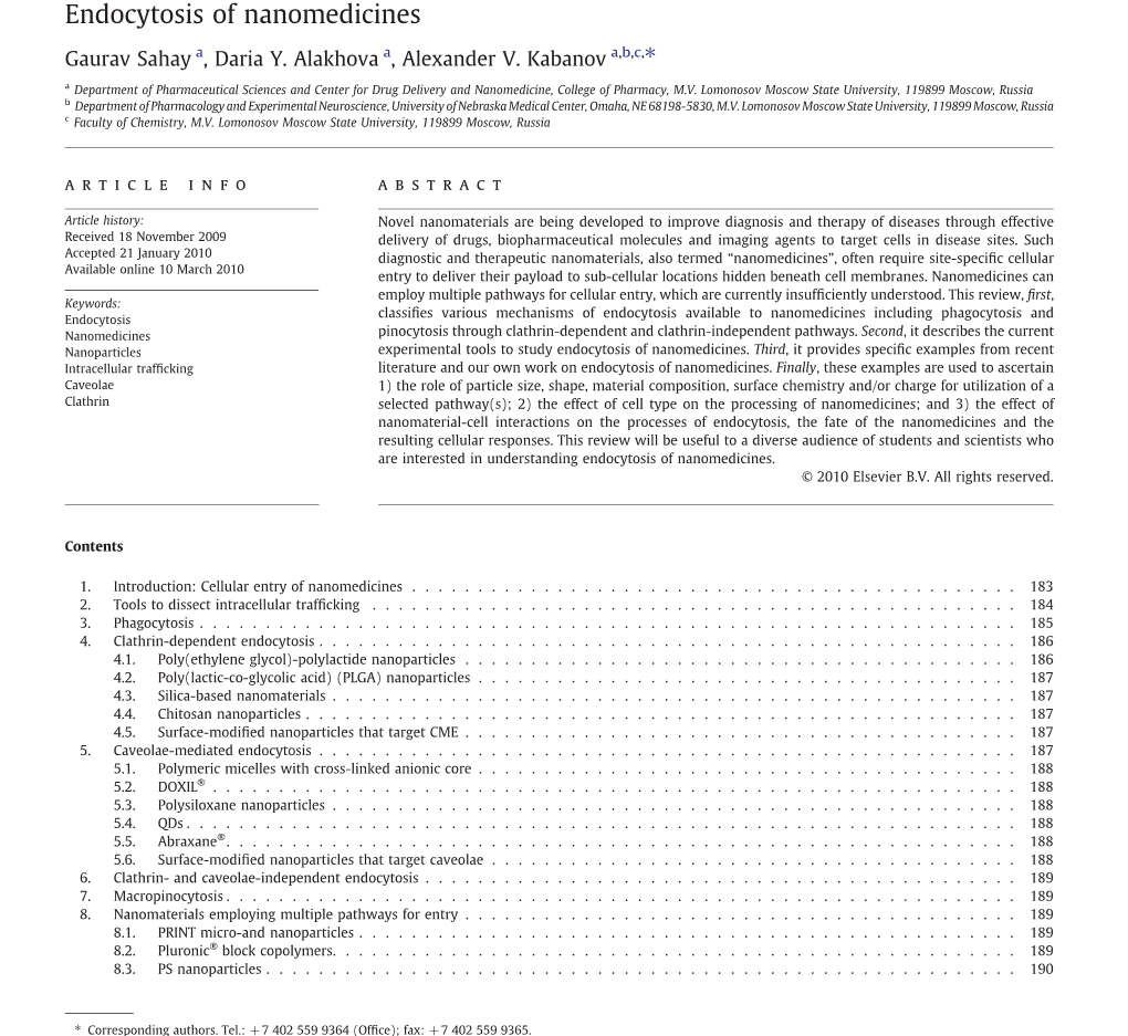 Endocytosis of Nanomedicines