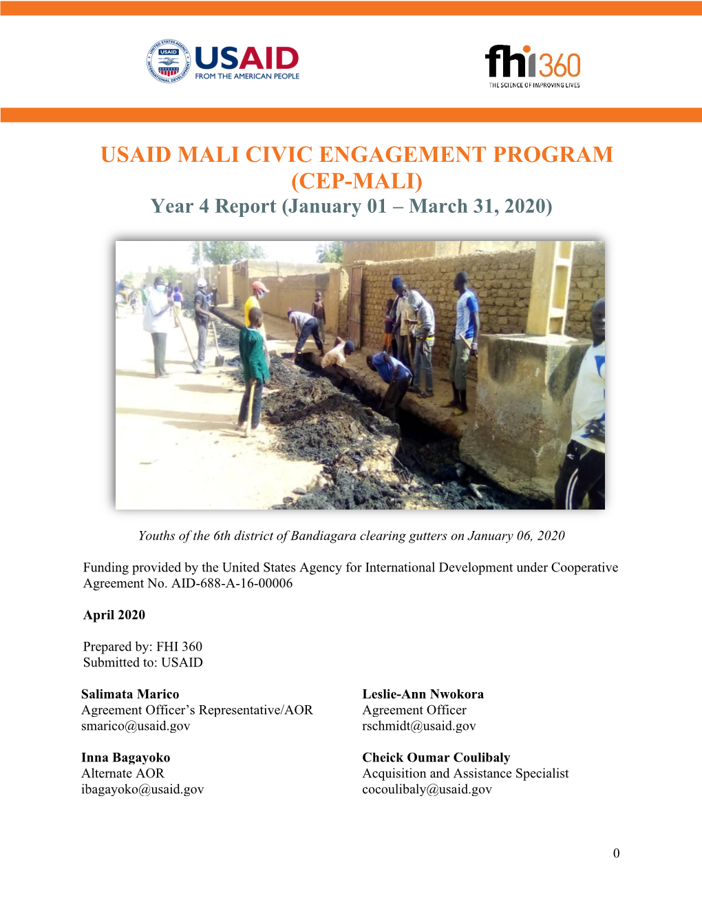 USAID MALI CIVIC ENGAGEMENT PROGRAM (CEP-MALI) Year 4 Report (January 01 – March 31, 2020)